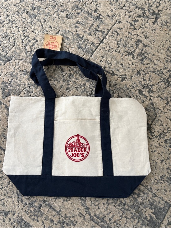 Trader Joe'S Handbags - Trader Joe's Navy and White Canvas Tote